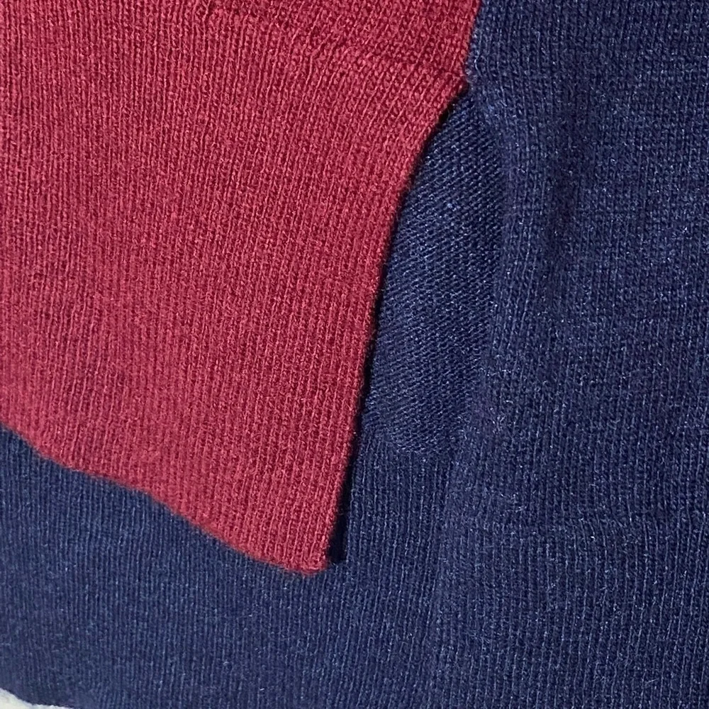 ✅ J. Crew Hi Low Color block Maroon Blue Wool Sweater Sz XXS